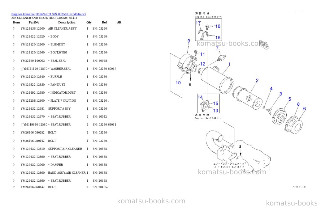 Komatsu 3D84N-2CA S/N 03250-UP Parts catalog cover Page 4