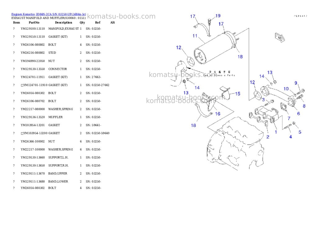 Komatsu 3D84N-2CA S/N 03250-UP Parts catalog cover Page 5