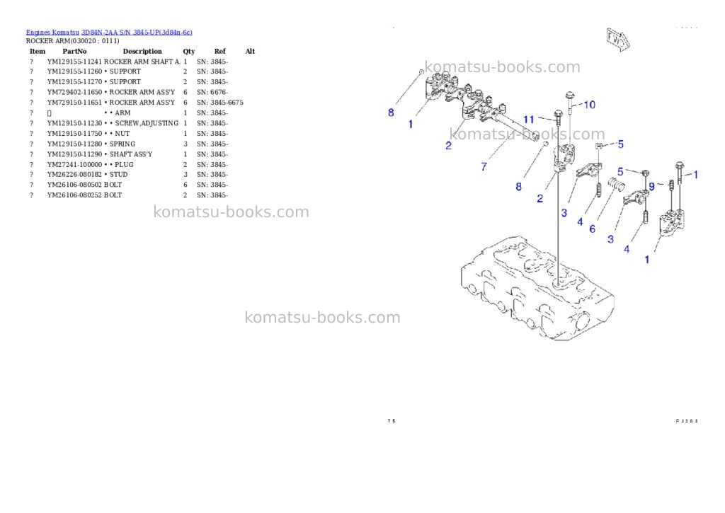 Komatsu 3D84N-2AA S/N 3845-UP Parts catalog cover