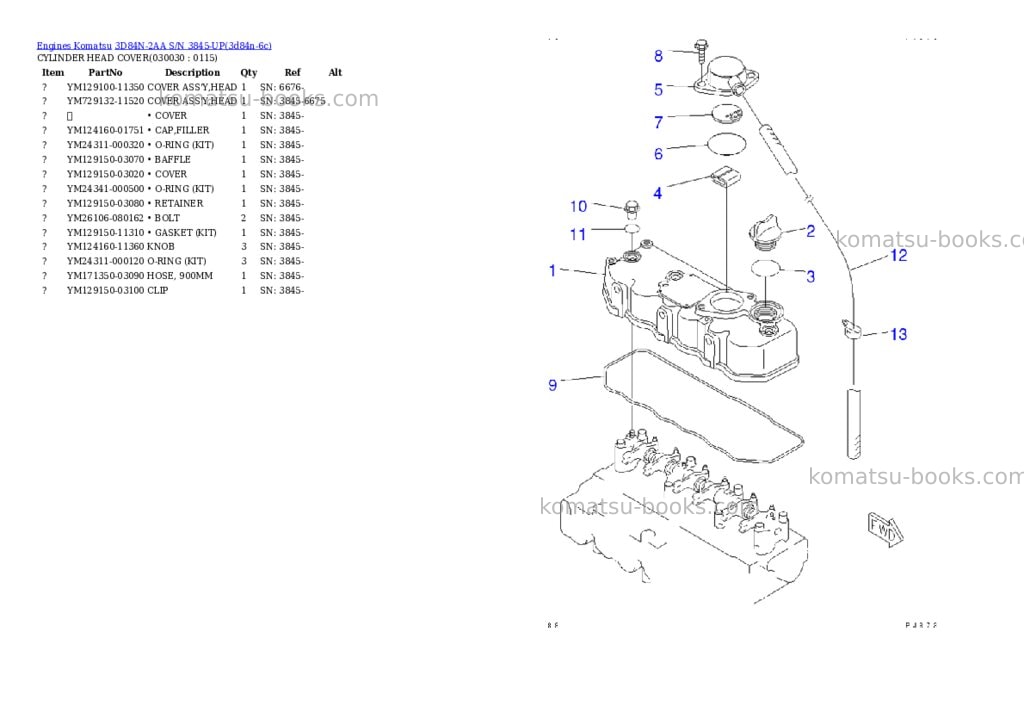Komatsu 3D84N-2AA S/N 3845-UP Parts catalog cover Page 2