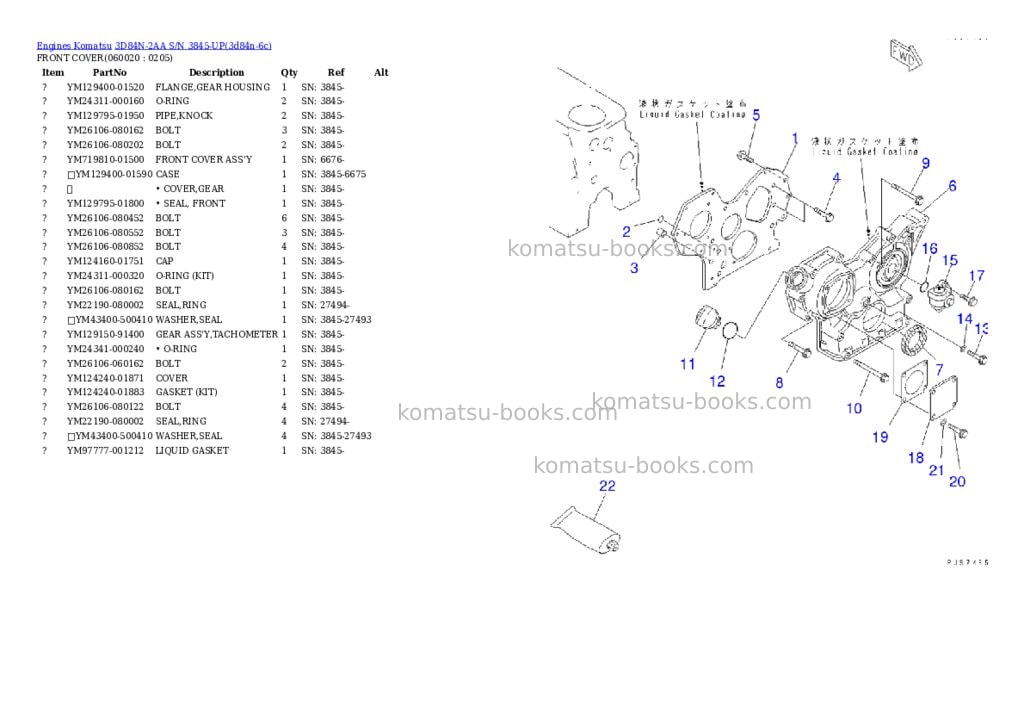 Komatsu 3D84N-2AA S/N 3845-UP Parts catalog cover Page 7
