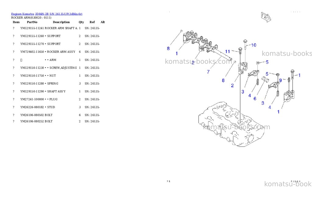 Komatsu 3d84n-2b s/n 26135-up Parts catalog cover