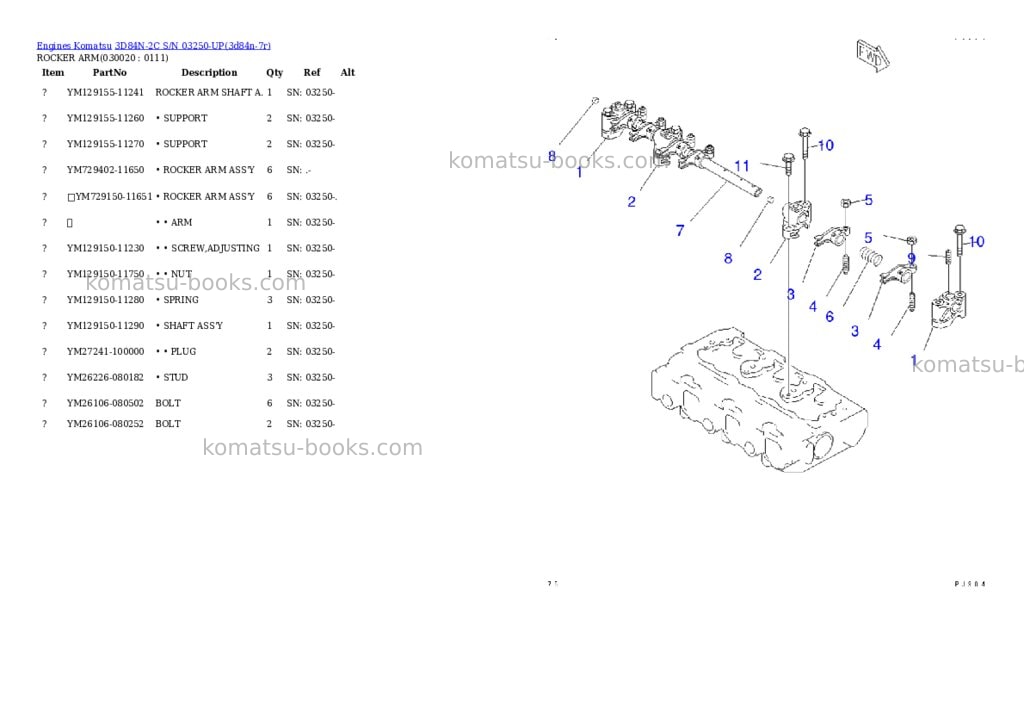Komatsu 3D84N-2C S/N 03250-UP Parts catalog cover Komatsu 3D84N-2C S/N 03250-UP Parts catalog cover