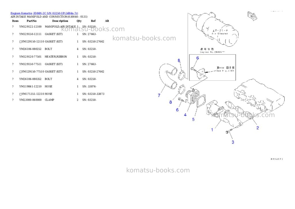 Komatsu 3D84N-2C S/N 03250-UP Parts catalog cover Page 3 Komatsu 3D84N-2C S/N 03250-UP Parts catalog cover Page 3