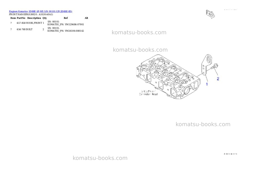 Komatsu 3d88e-5p-mx s/n 00101-up Parts catalog cover Komatsu 3d88e-5p-mx s/n 00101-up Parts catalog cover