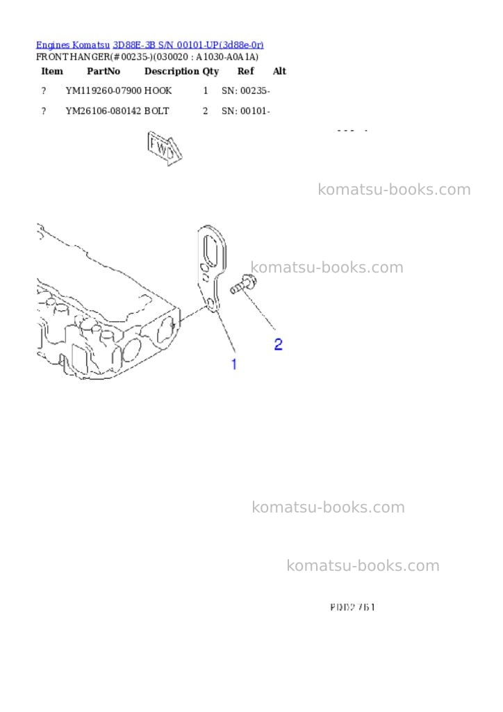 Komatsu 3d88e-3b s/n 00101-up Parts catalog cover Komatsu 3d88e-3b s/n 00101-up Parts catalog cover