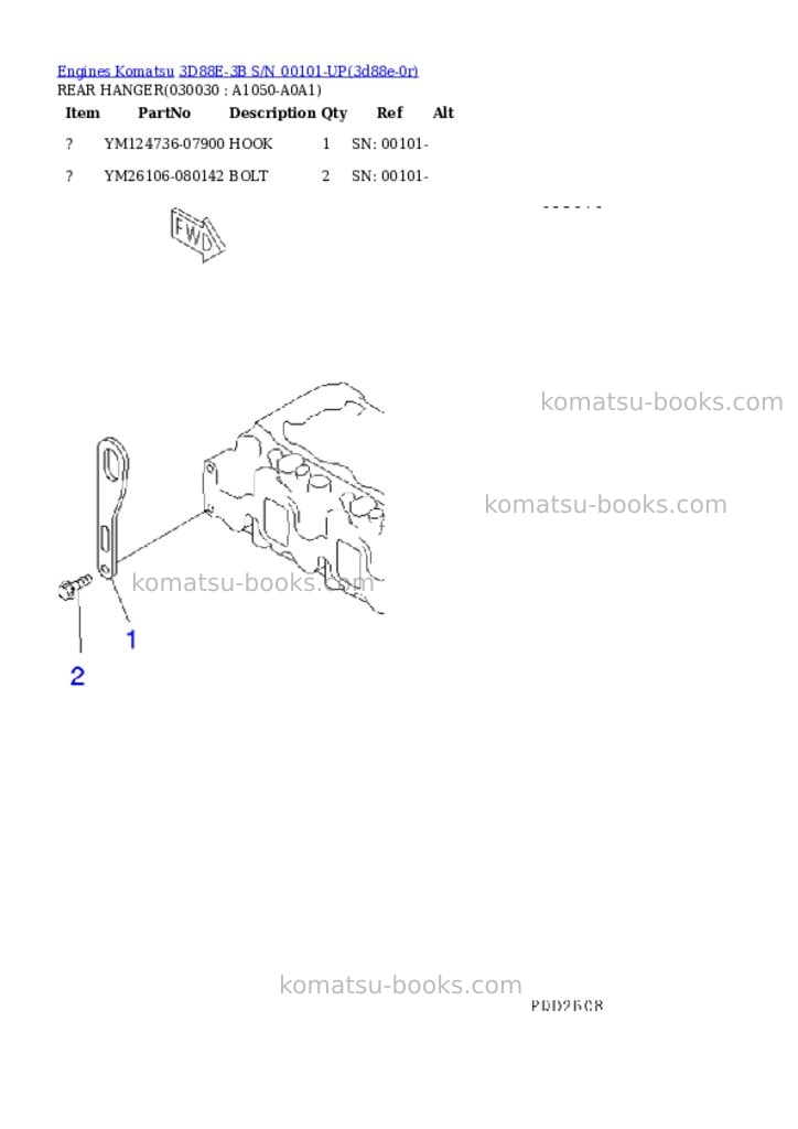 Komatsu 3d88e-3b s/n 00101-up Parts catalog cover Page 2 Komatsu 3d88e-3b s/n 00101-up Parts catalog cover Page 2