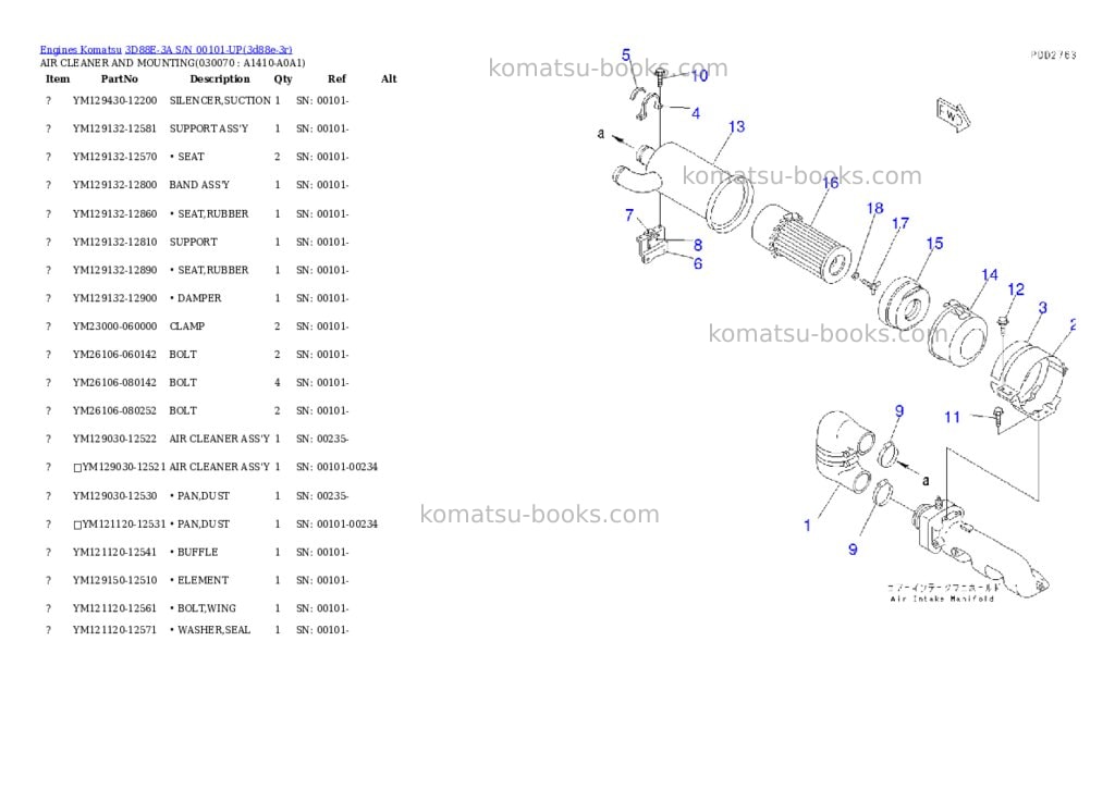 Komatsu 3d88e-3a s/n 00101-up Parts catalog cover Page 6 Komatsu 3d88e-3a s/n 00101-up Parts catalog cover Page 6