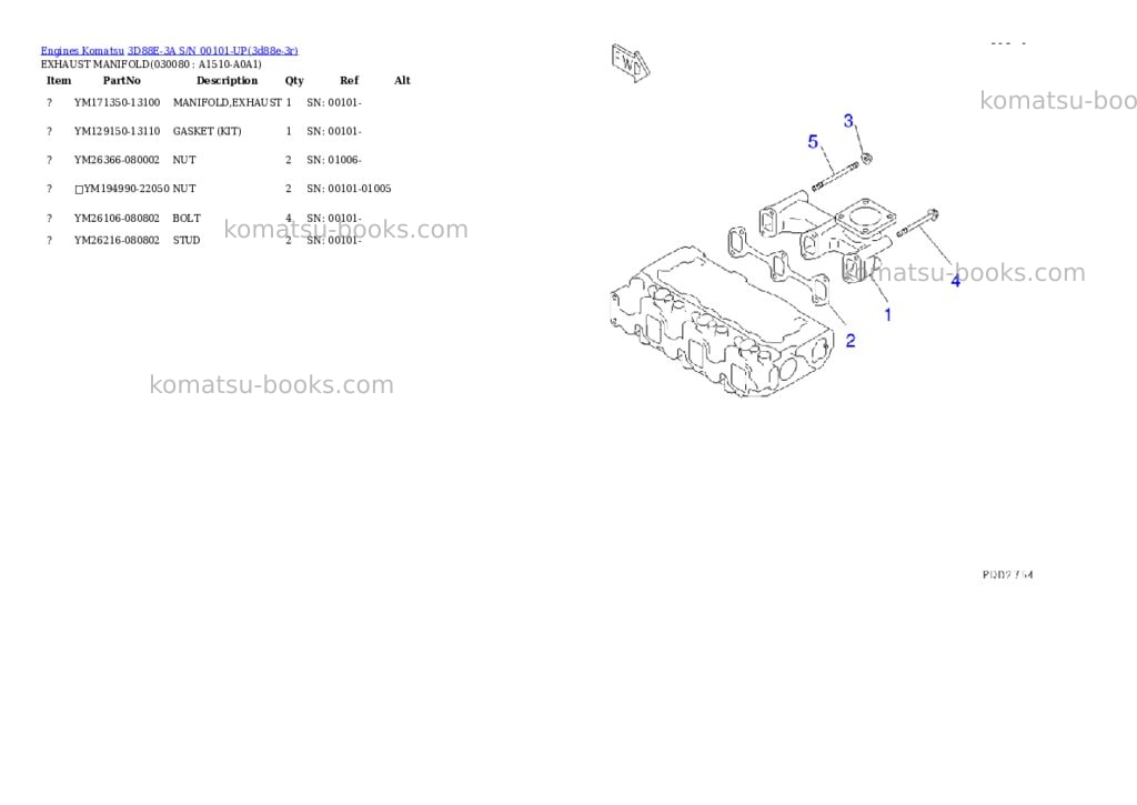 Komatsu 3d88e-3a s/n 00101-up Parts catalog cover Page 7 Komatsu 3d88e-3a s/n 00101-up Parts catalog cover Page 7