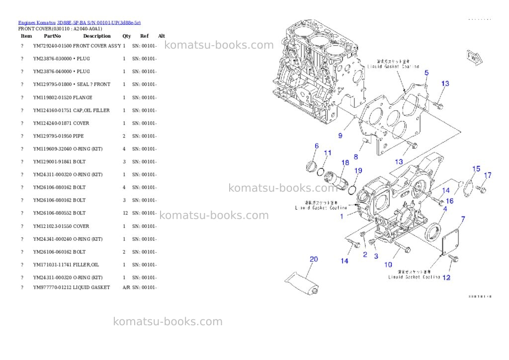 Komatsu 3D88E-5P-BA S/N 00101-UP Parts catalog cover Page 10 Komatsu 3D88E-5P-BA S/N 00101-UP Parts catalog cover Page 10