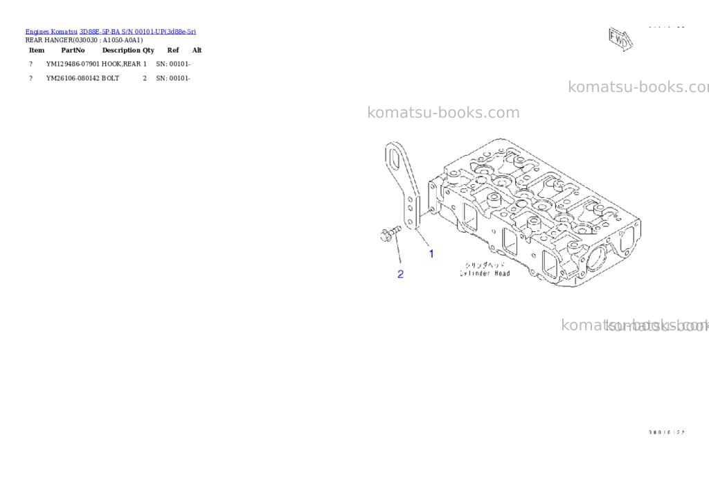 Komatsu 3D88E-5P-BA S/N 00101-UP Parts catalog cover Page 2 Komatsu 3D88E-5P-BA S/N 00101-UP Parts catalog cover Page 2