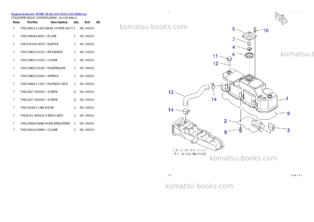 Komatsu 3D88E-5P-BA S/N 00101-UP Parts catalog cover Page 3 Komatsu 3D88E-5P-BA S/N 00101-UP Parts catalog cover Page 3