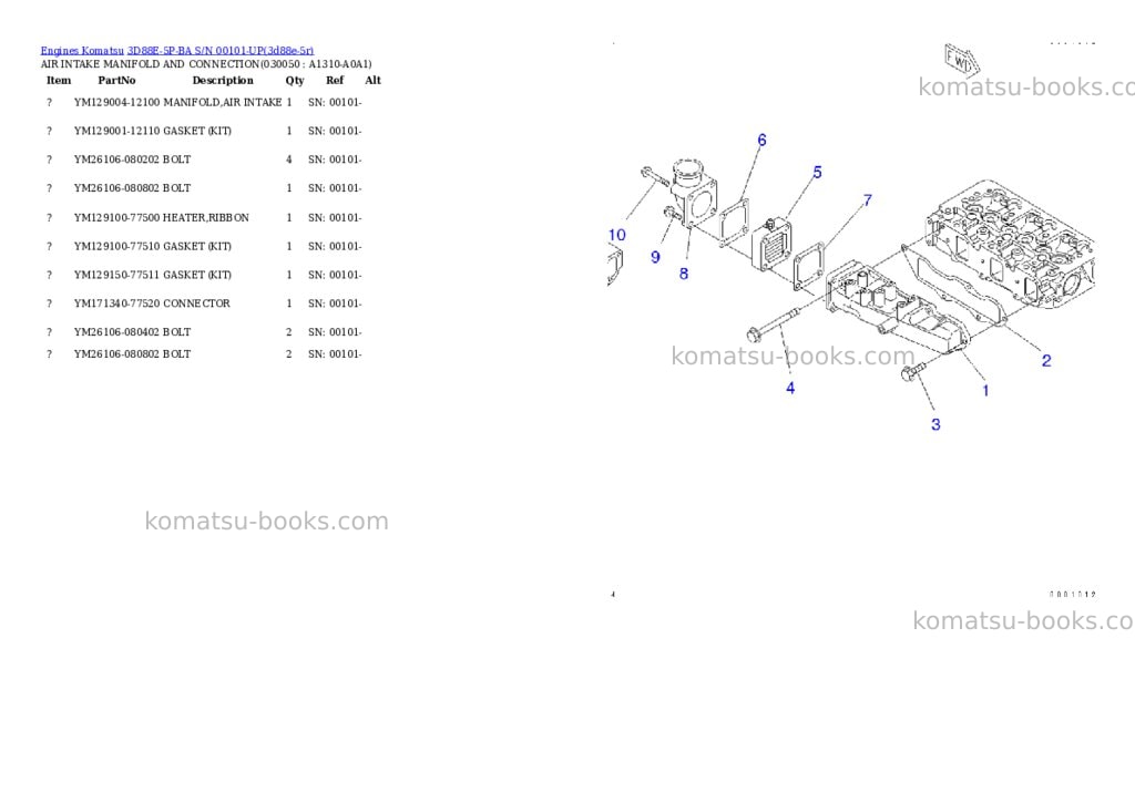 Komatsu 3D88E-5P-BA S/N 00101-UP Parts catalog cover Page 4 Komatsu 3D88E-5P-BA S/N 00101-UP Parts catalog cover Page 4