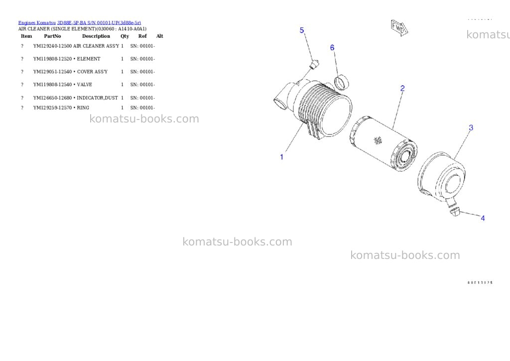 Komatsu 3D88E-5P-BA S/N 00101-UP Parts catalog cover Page 5 Komatsu 3D88E-5P-BA S/N 00101-UP Parts catalog cover Page 5