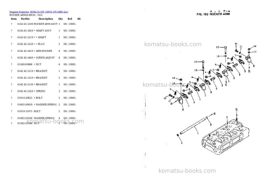 Komatsu 3D94-2A S/N 10001-UP Parts catalog cover