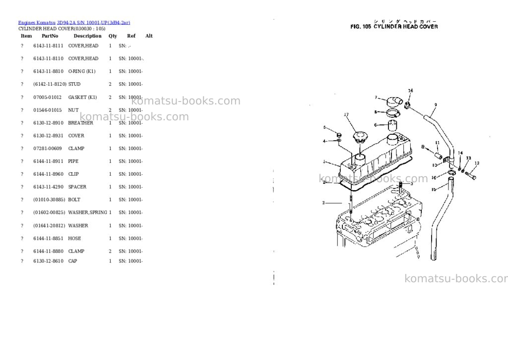 Komatsu 3D94-2A S/N 10001-UP Parts catalog cover Page 2