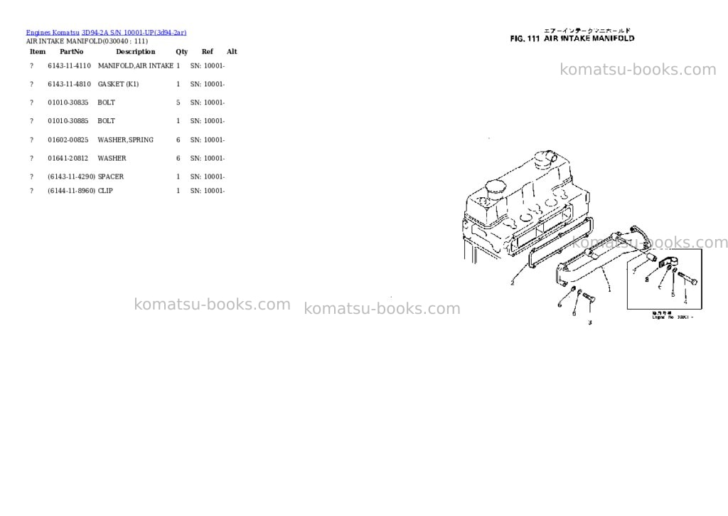 Komatsu 3D94-2A S/N 10001-UP Parts catalog cover Page 3