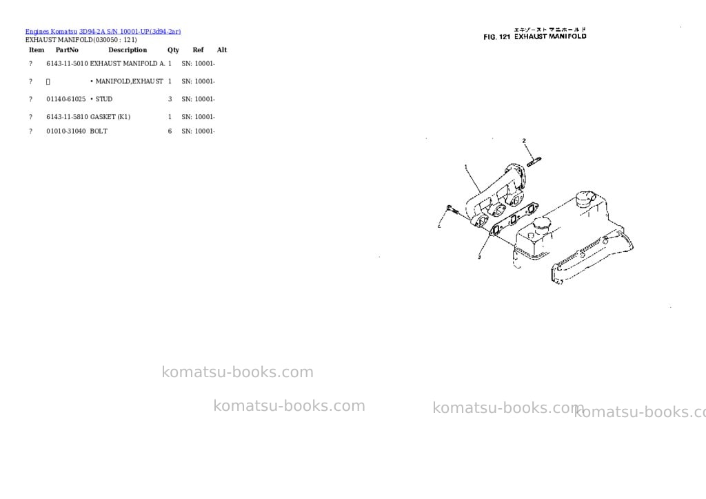 Komatsu 3D94-2A S/N 10001-UP Parts catalog cover Page 4