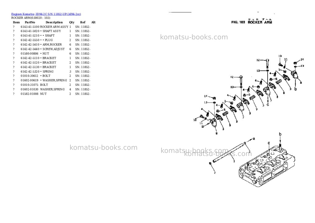 Komatsu 3D94-2C S/N 11852-UP Parts catalog cover