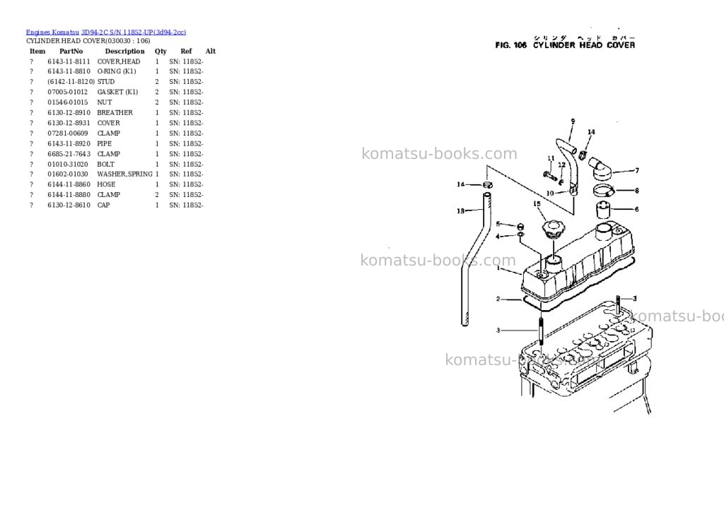 Komatsu 3D94-2C S/N 11852-UP Parts catalog cover Page 2