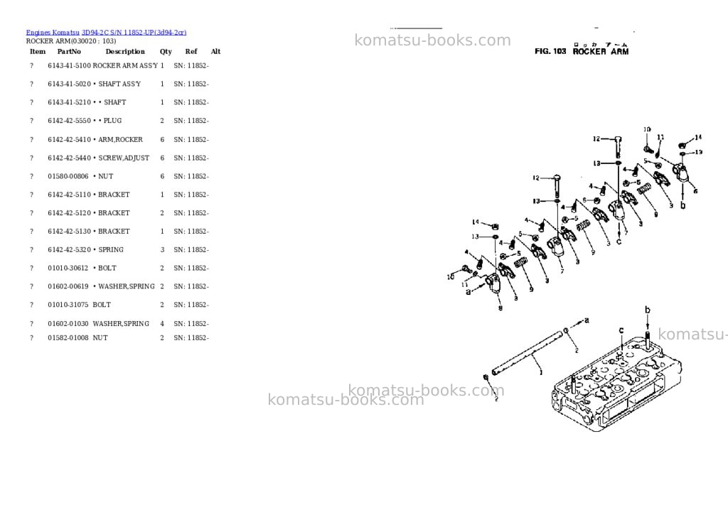 Komatsu 3d94-2c s/n 11852-up Parts catalog cover