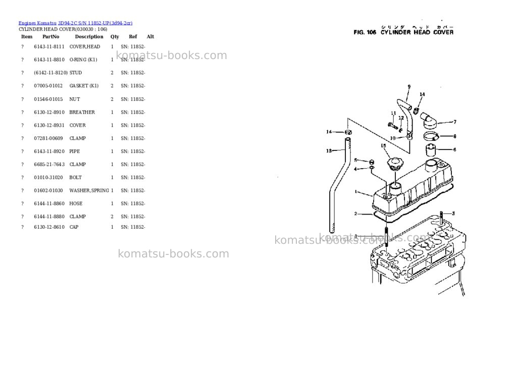 Komatsu 3d94-2c s/n 11852-up Parts catalog cover Page 2