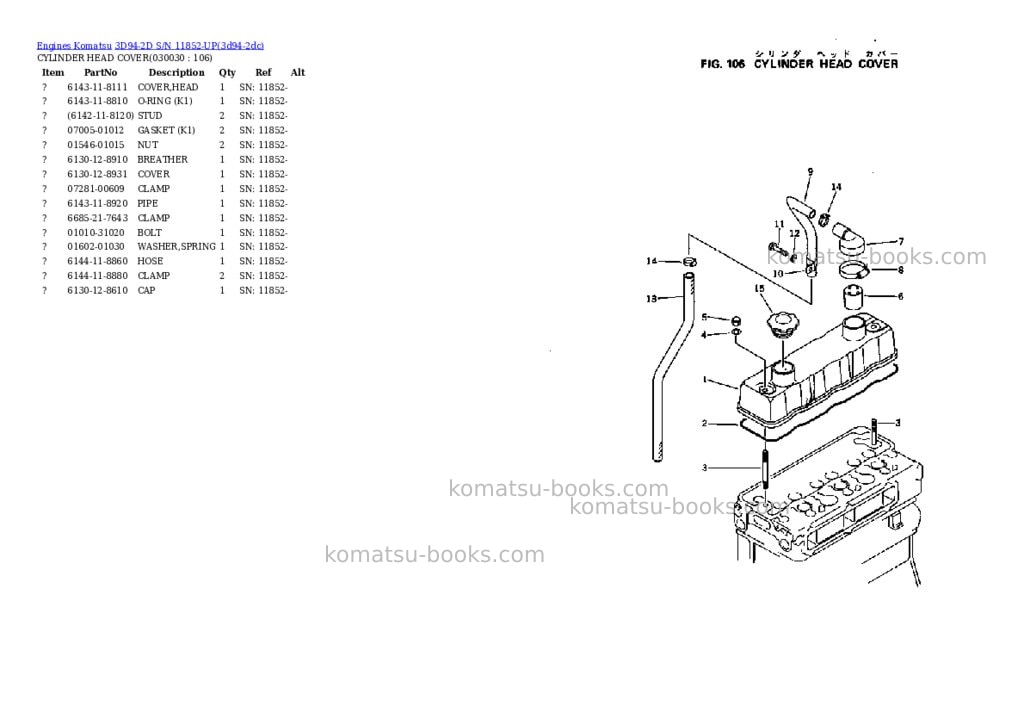 Komatsu 3d94-2d s/n 11852-up Parts catalog cover Page 2 Komatsu 3d94-2d s/n 11852-up Parts catalog cover Page 2