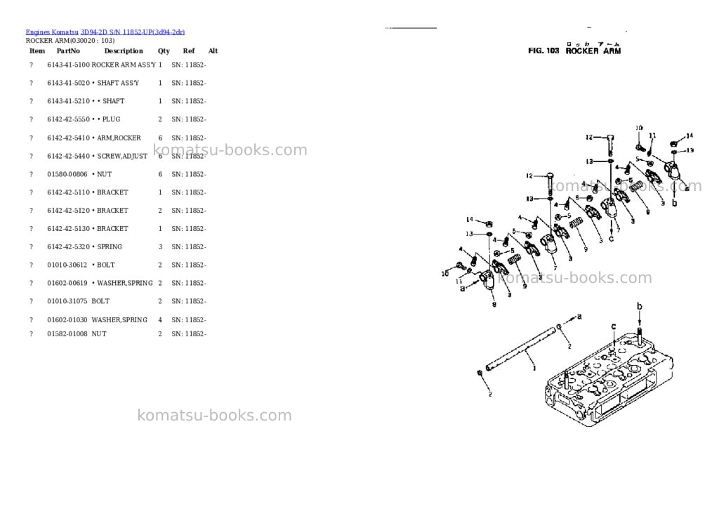 Komatsu 3D94-2D S/N 11852-UP Parts catalog cover Komatsu 3D94-2D S/N 11852-UP Parts catalog cover
