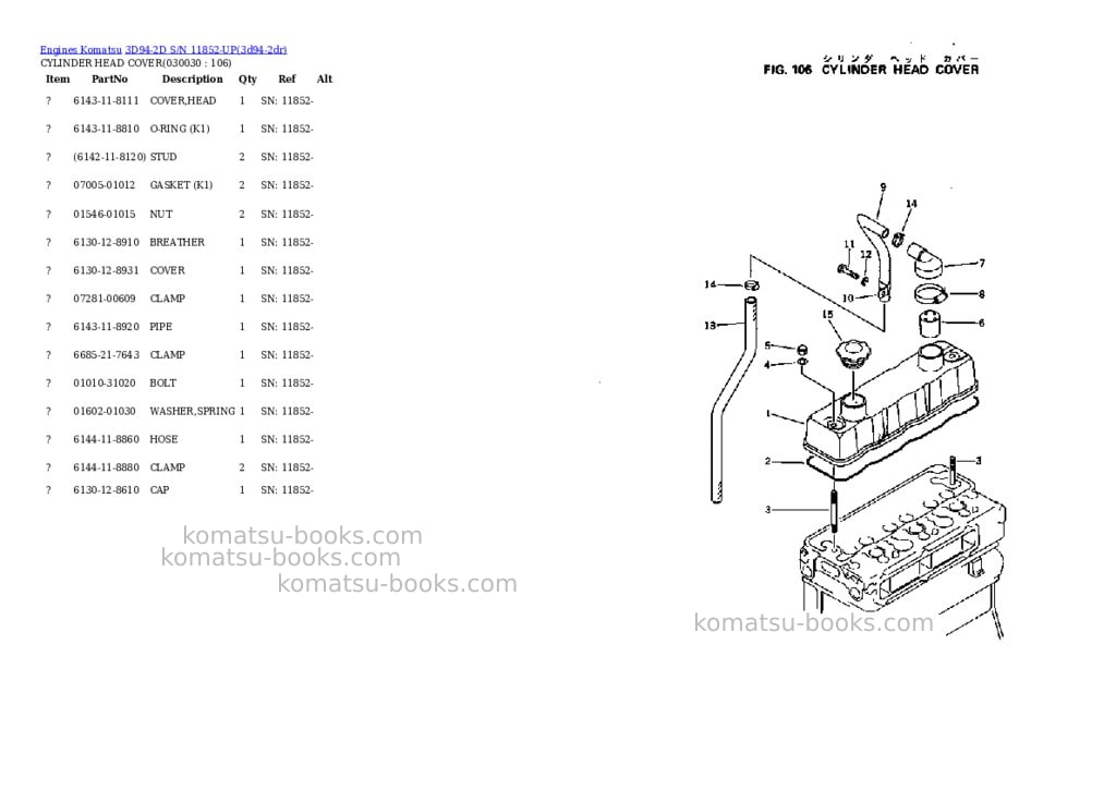 Komatsu 3D94-2D S/N 11852-UP Parts catalog cover Page 2 Komatsu 3D94-2D S/N 11852-UP Parts catalog cover Page 2