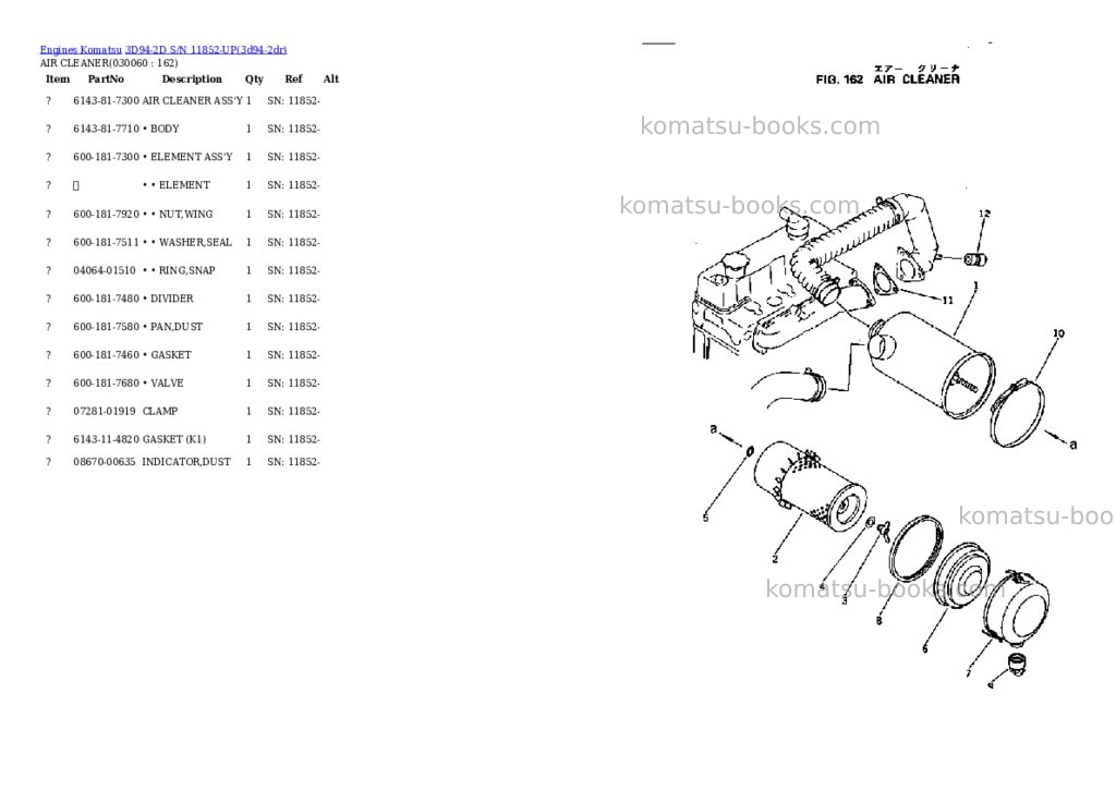 Komatsu 3D94-2D S/N 11852-UP Parts catalog cover Page 5 Komatsu 3D94-2D S/N 11852-UP Parts catalog cover Page 5