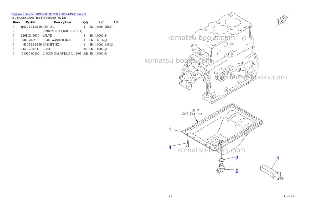 Komatsu 3d95s-w-1b s/n 10001-up Parts catalog cover Page 7 Komatsu 3d95s-w-1b s/n 10001-up Parts catalog cover Page 7