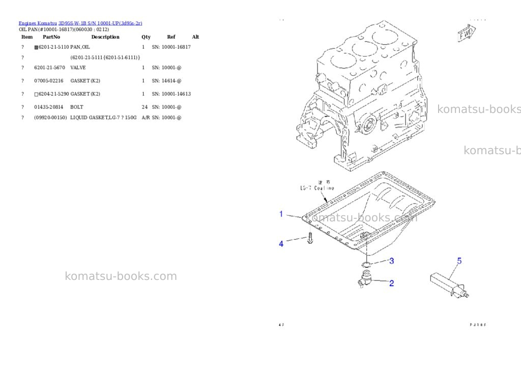 Komatsu 3D95S-W-1B S/N 10001-UP Parts catalog cover Page 7 Komatsu 3D95S-W-1B S/N 10001-UP Parts catalog cover Page 7