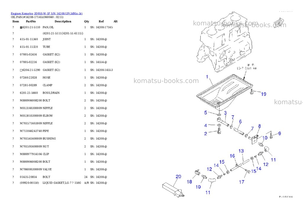 Komatsu 3D95S-W-1F S/N 14208-UP Parts catalog cover Page 8 Komatsu 3D95S-W-1F S/N 14208-UP Parts catalog cover Page 8