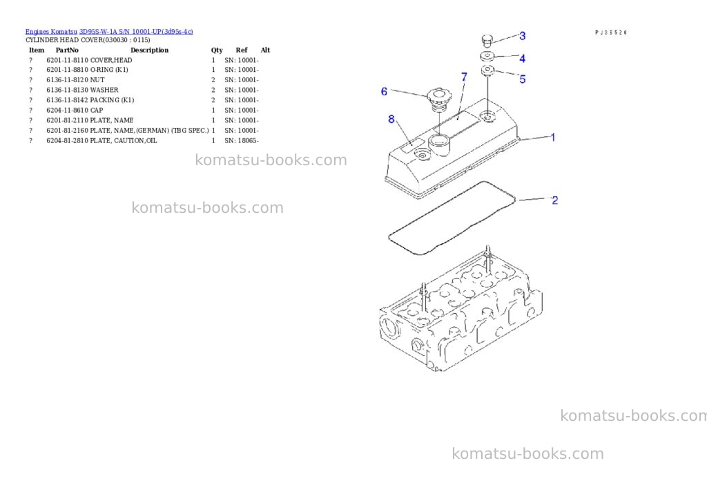 Komatsu 3D95S-W-1A S/N 10001-UP Parts catalog cover Page 2 Komatsu 3D95S-W-1A S/N 10001-UP Parts catalog cover Page 2
