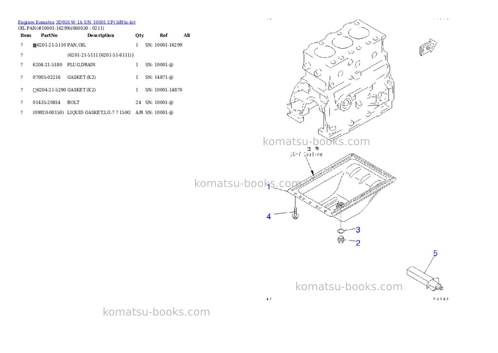 Komatsu 3d95s-w-1a s/n 10001-up Parts catalog cover Page 7 Komatsu 3d95s-w-1a s/n 10001-up Parts catalog cover Page 7