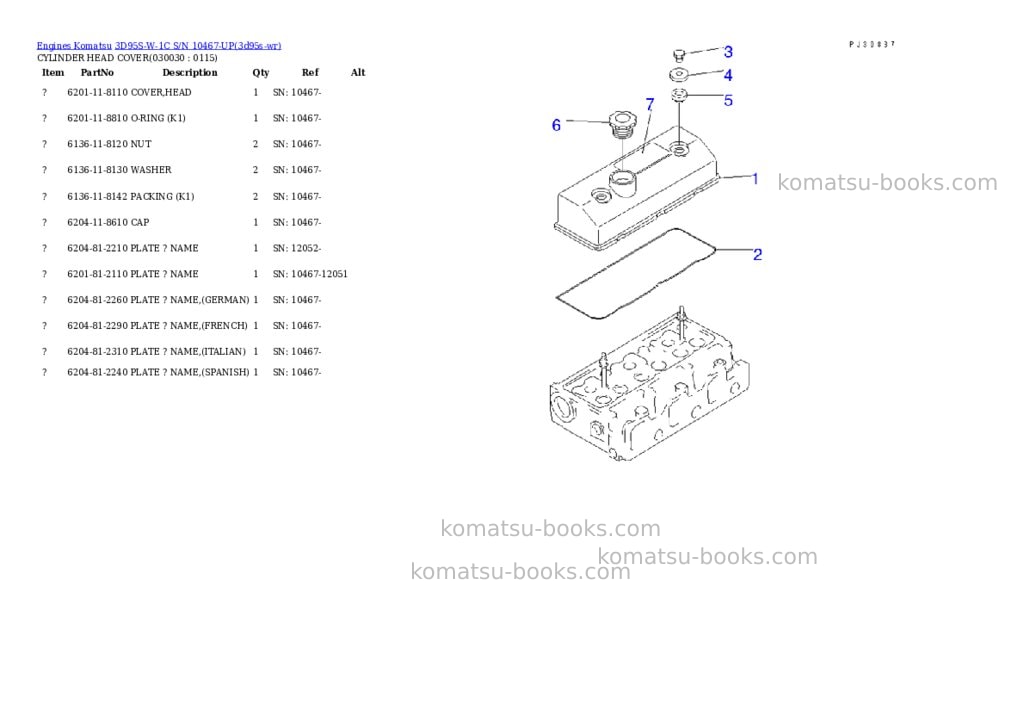 Komatsu 3D95S-W-1C S/N 10467-UP Parts catalog cover Page 2 Komatsu 3D95S-W-1C S/N 10467-UP Parts catalog cover Page 2