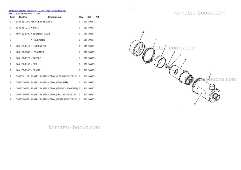 Komatsu 3D95S-W-1C S/N 10467-UP Parts catalog cover Page 5 Komatsu 3D95S-W-1C S/N 10467-UP Parts catalog cover Page 5