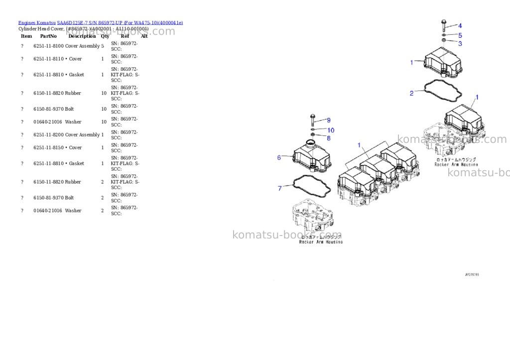 Komatsu saa6d125e-7 s/n 865972-up for wa475-10 Parts catalog cover Komatsu saa6d125e-7 s/n 865972-up for wa475-10 Parts catalog cover