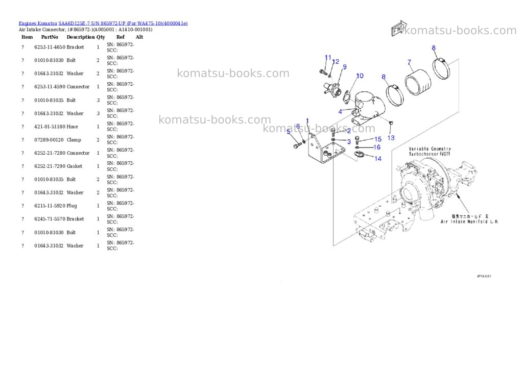 Komatsu saa6d125e-7 s/n 865972-up for wa475-10 Parts catalog cover Page 5 Komatsu saa6d125e-7 s/n 865972-up for wa475-10 Parts catalog cover Page 5