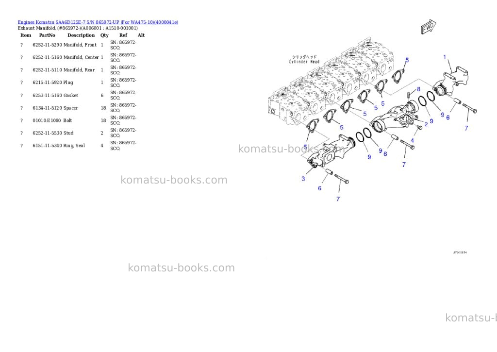 Komatsu saa6d125e-7 s/n 865972-up for wa475-10 Parts catalog cover Page 6 Komatsu saa6d125e-7 s/n 865972-up for wa475-10 Parts catalog cover Page 6