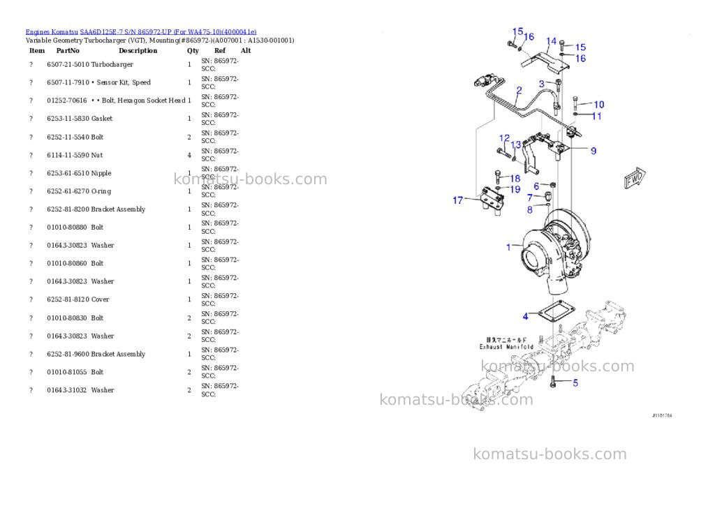 Komatsu saa6d125e-7 s/n 865972-up for wa475-10 Parts catalog cover Page 7 Komatsu saa6d125e-7 s/n 865972-up for wa475-10 Parts catalog cover Page 7