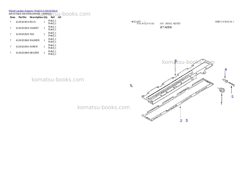 Komatsu wa420-3-40 Parts catalog cover Komatsu wa420-3-40 Parts catalog cover