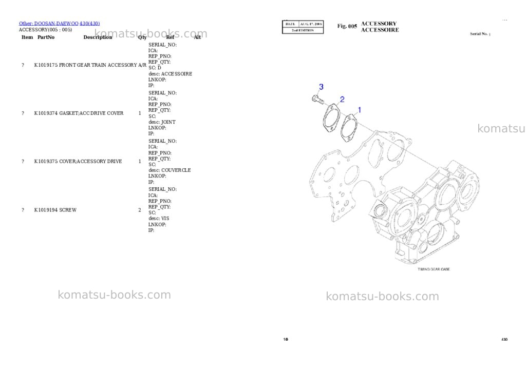 Komatsu wa430-6 s/n 65562-up for kal chassis only Parts catalog cover
