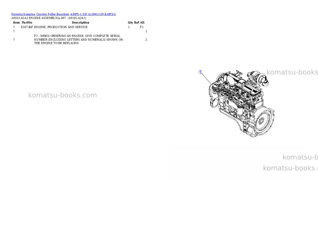 Komatsu 430fx-1 s/n a10001-up Parts catalog cover Page 3 Komatsu 430fx-1 s/n a10001-up Parts catalog cover Page 3