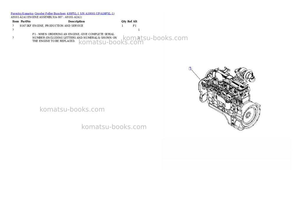 Komatsu 430fxl-1 s/n a10001-up Parts catalog cover Page 3 Komatsu 430fxl-1 s/n a10001-up Parts catalog cover Page 3