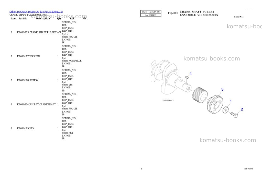 Komatsu 430 PLUS Parts catalog cover Komatsu 430 PLUS Parts catalog cover