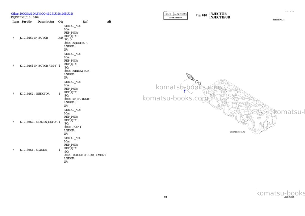 Komatsu 430 PLUS Parts catalog cover Page 10 Komatsu 430 PLUS Parts catalog cover Page 10