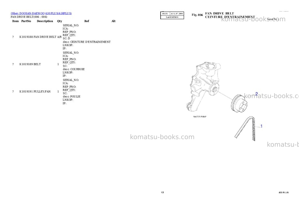 Komatsu 430 PLUS Parts catalog cover Page 6 Komatsu 430 PLUS Parts catalog cover Page 6