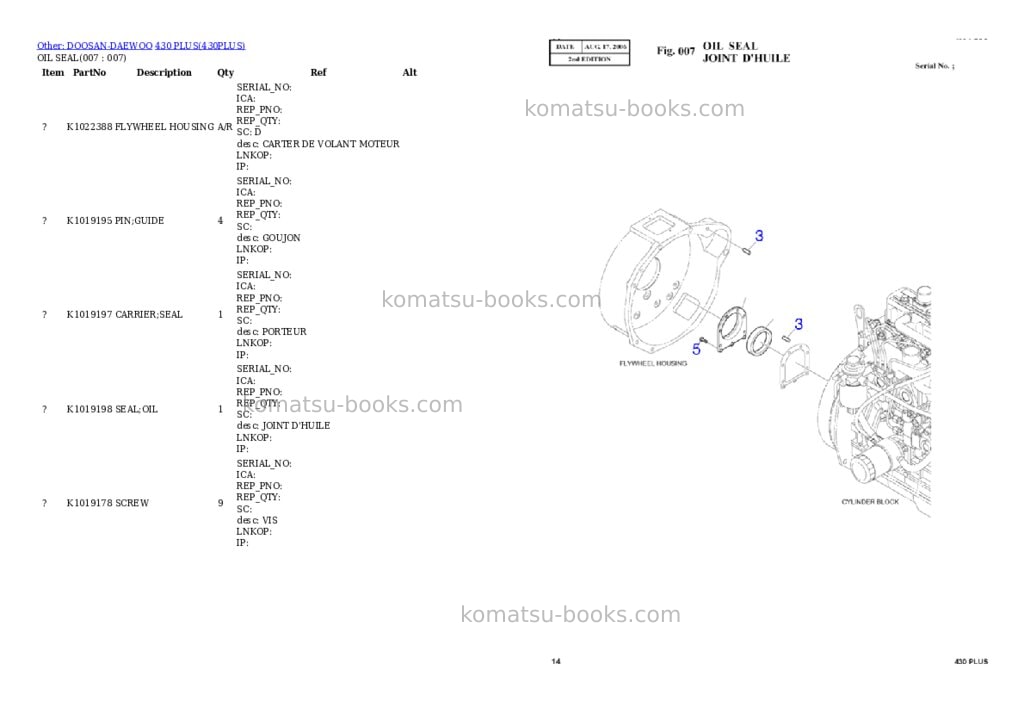 Komatsu 430 PLUS Parts catalog cover Page 7 Komatsu 430 PLUS Parts catalog cover Page 7