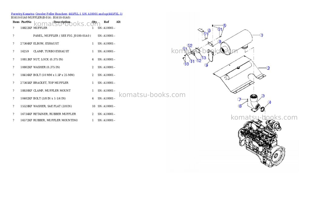 Komatsu 445fxl-1 s/n a10001 and up Parts catalog cover Page 10